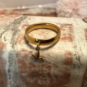 Gold Stainless Steel Dove Ring Sz 9